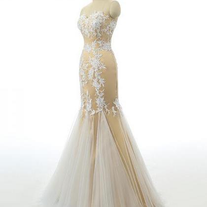 Elegant Mermaid Tulle Lace Formal Prom Dress,..