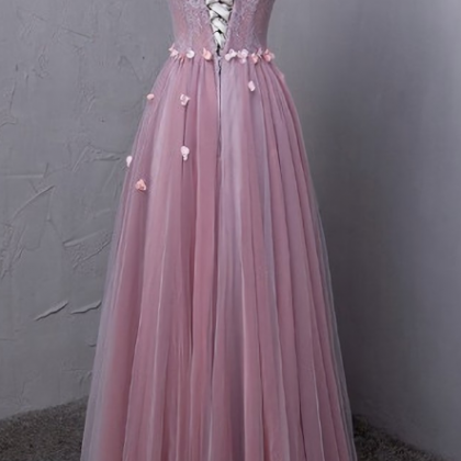 Elegant V Neck A-line Tulle Formal Prom Dress,..