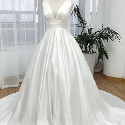 Elegant V Neck Satin Formal Prom Dress, Beautiful..