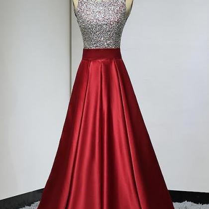 Elegant A-line Sequins Satin Formal Prom Dress,..