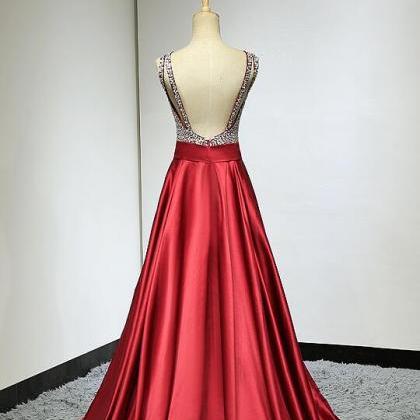 Elegant A-line Sequins Satin Formal Prom Dress,..