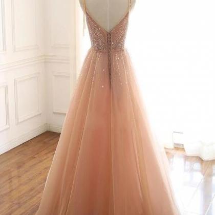 Elegant A-line Beaded Tulle Formal Prom Dress,..