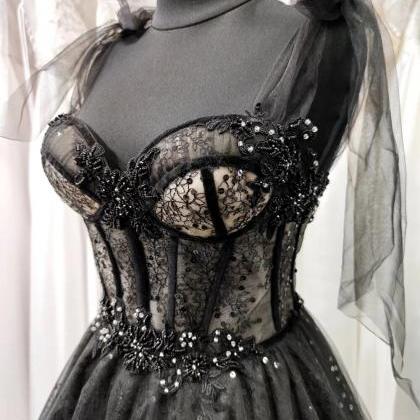 Gothic Black Wedding Dresses Sexy Ball Gown Prom..