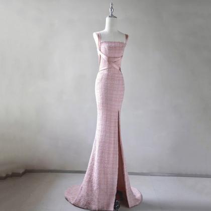 Evening Dress Pink Elegant Lace Up Floor Length..