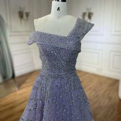 Prom Dress, Lilac Luxury Beaded A-line Lace Up..