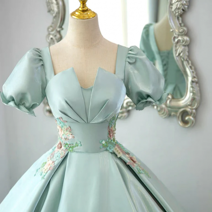 Green A Line Chiffon Lace Long Prom Dress main image 1