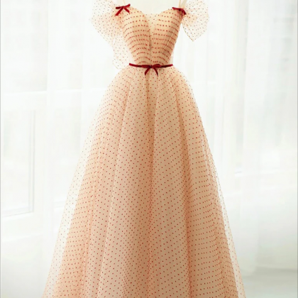 Champagne tulle long prom dress A line evening dress C478