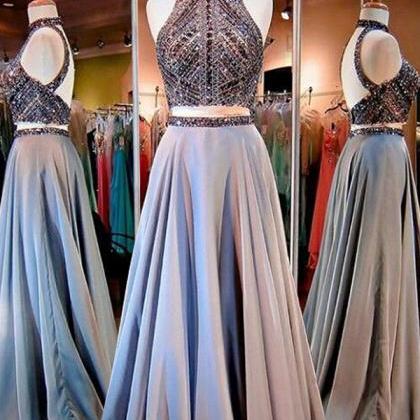 Prom Dress,glamorous Two Piece High Neck Open Back..