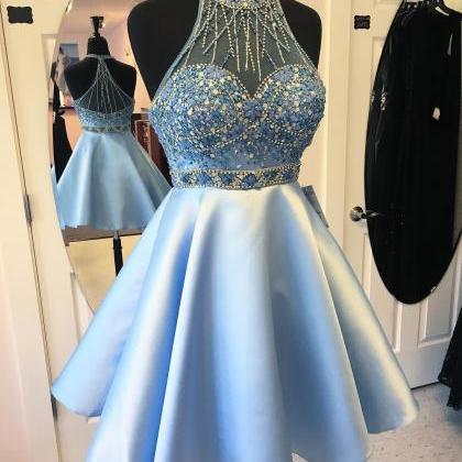 Homecoming Dress,chic Crystal Beaded Halter Open..