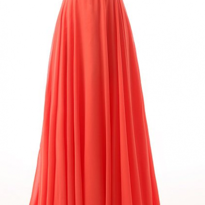 Coral Long Chiffon Formal Dresses Showcases Beaded..