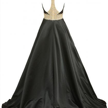 Black Satin Keyhole Prom Dresses With Halter..