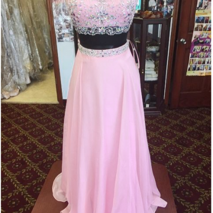 Brilliant Pink Long Chiffon Prom Dresses..
