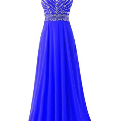 Royal Blue Ball Gown Chiffon Beaded Prom Formal..
