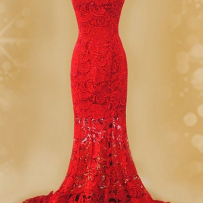Charming Red Lace Prom Dress, Mermaid Prom Dress,..