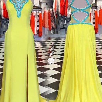 Prom Gowns,charming Evening Dresses, Yellow Long..