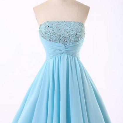 Light Blue Short Homecoming Dress With Beaded..