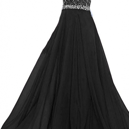 Gorgeous A Line Long Prom Dreses Sexy Open Back Beaded Evening Gowns ...
