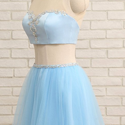 Tulle Short Two Pieces Rhinestone Prom Homecoming..