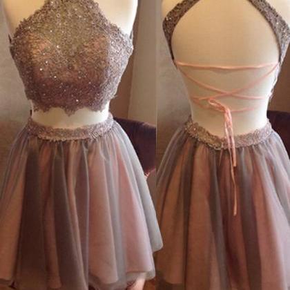 Two Pieces Homecoming Dress,open Back Homecoming..