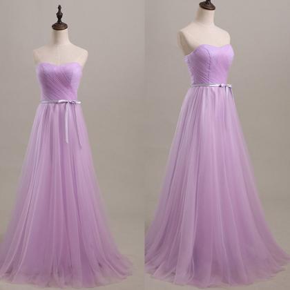 Floor Length Sweetheart Lilac Ruched Tulle Prom..