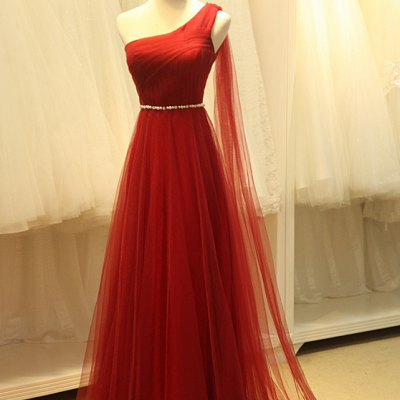  Beautiful gauze shoulder long simple ball gown wine red, wine red formal dresses