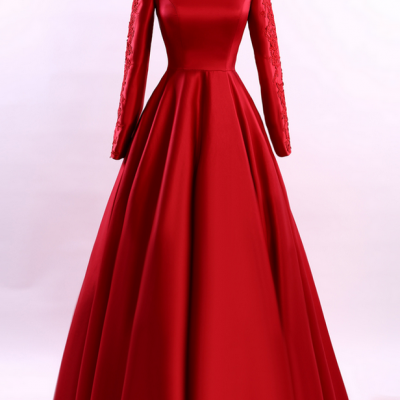  Simple Long Sleeve Red Evening Dresses Long Evening Dress With Sleeves New Arrival Formal Dresses Special Occasion Dresses