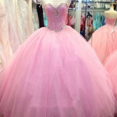 New Arrival Pink Quinceanera Dresses Sweetheart Top Beaded Sequined Ball Gown Princess Long Wedding Guest Prom Dresses