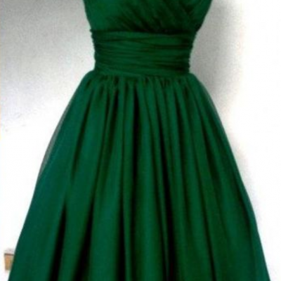 Emerald Green Cocktail Dress Vintage Tea Length Plus Size Chiffon Overlay Elegant Cocktail party Dress