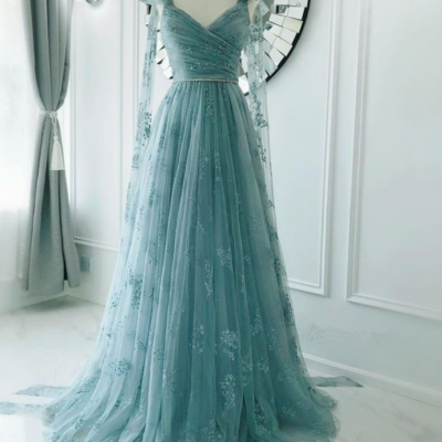 Tulle Long Appliques prom Dress