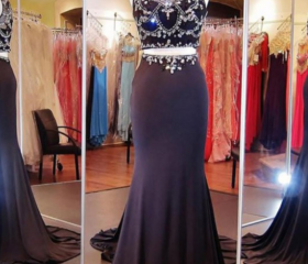 Elegant Mermaid Scoop Tulle Sequin Long Prom Dresses C1263