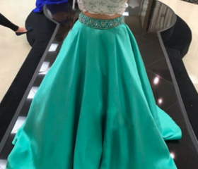 Prom Dress, Two Piece Prom Dress, Lace Top Prom Dress, Floor-length