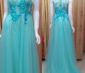 A-line/Princess Deep V-neck Beading Long Formal Prom Dresses