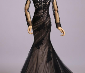 Black Lace Appliques Mermaid Prom Dresses
