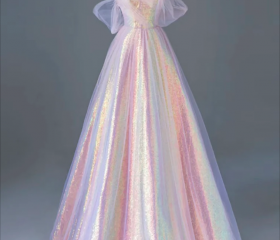 Pink Sweetheart-Neck Tulle Lace Half-Sleeve Prom Dresses, Pink Party Dress main image 1