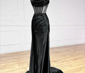 Black Off Shoulder Long Prom Dress Evening Party Dress     S7076 main image 1