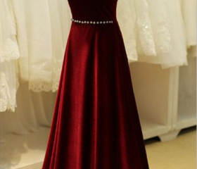 High Neckline Floor Length Red Wine Taffeta Fabric Dress With Open Back ...