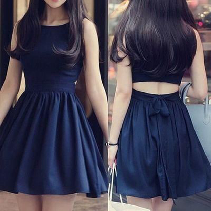 Homecoming Dress,sleeveless Homecoming Dresses,short Homecoming Dress,navy Blue Homecoming Dress, Open Back Homecoming Dresses With Bowknot