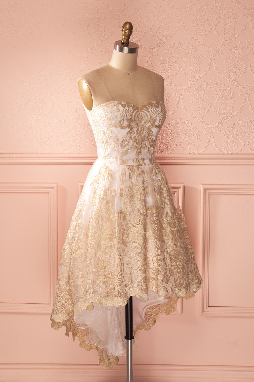 Sweetheart Homecoming Dresses, Hi-low Homecoming Dresses, Gold Lace Homecoming Dresses, Charming Homecoming Dresses, Homecoming Dresses, Hote