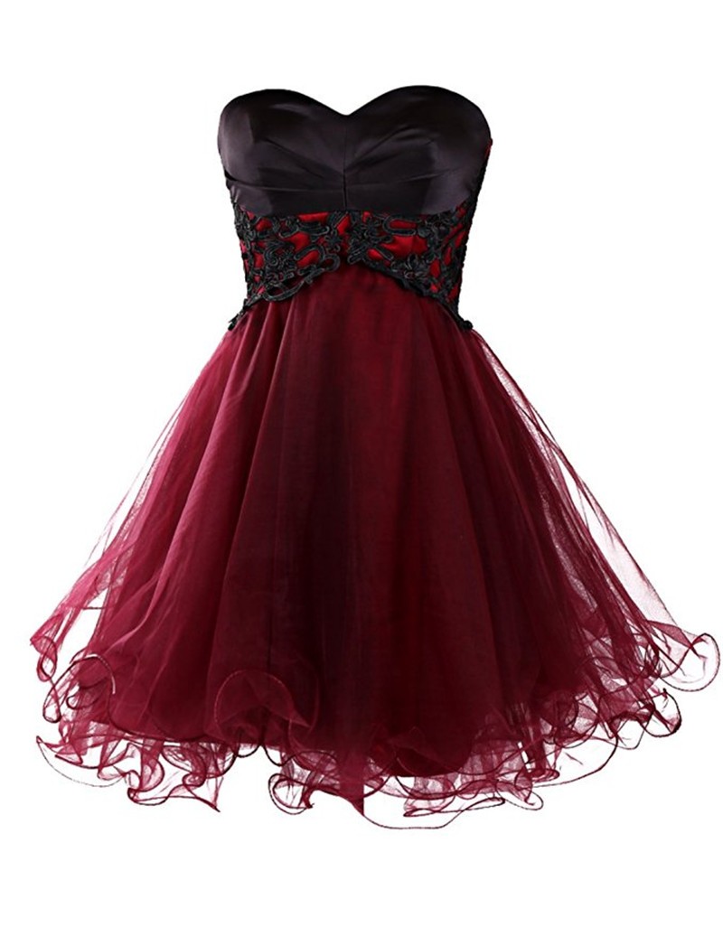 slim fit dress slacks A Line Backless Short Red/Black Prom Dress, Short Red/Black Graduation –  jbydress main image 0
