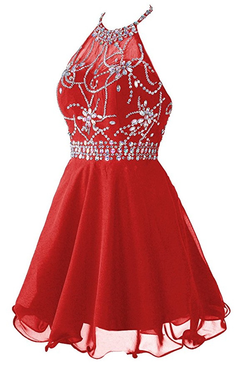 Vestido Festa Curto Chifon Gradation Dresses Halter Red Backless Homecoming Dresses Short Prom Gowns