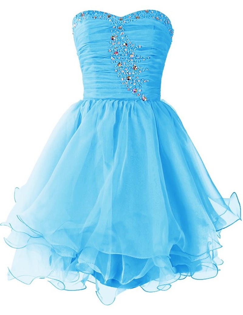 Crystal Embellished Blue Ruched Sweetheart Short Tulle Homecoming Dress Featuring Curly Hem And Lace-up Back