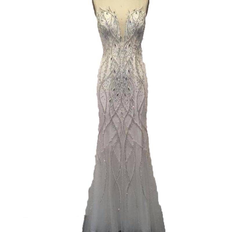 Sheer Neckline Sweetheart Mermaid Prom Dresses Slim Luxury Prom Gown Beaded Crystal Evening Gown
