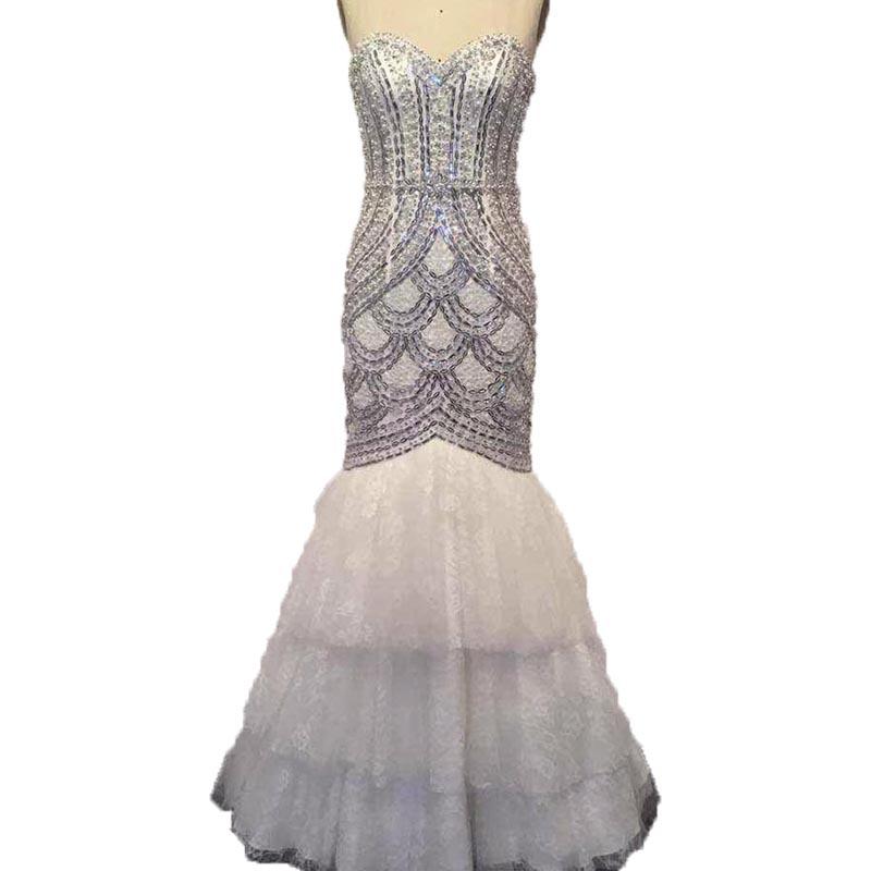 White Evening Dresses Full Of Beaded Crystal Mermaid Evening Gown Sexy Luxury Prom Dresses