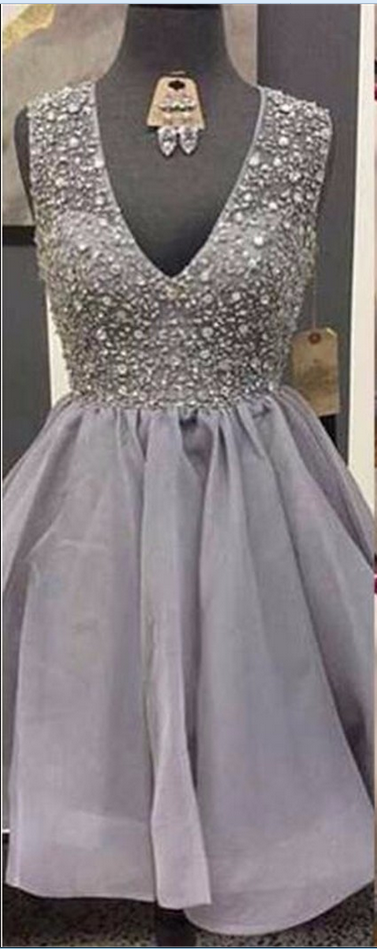 Short Homecoming Dresses Sexy V-neck Eading Knee Length Prom Dress Organza Homecoming Gowns For Girls