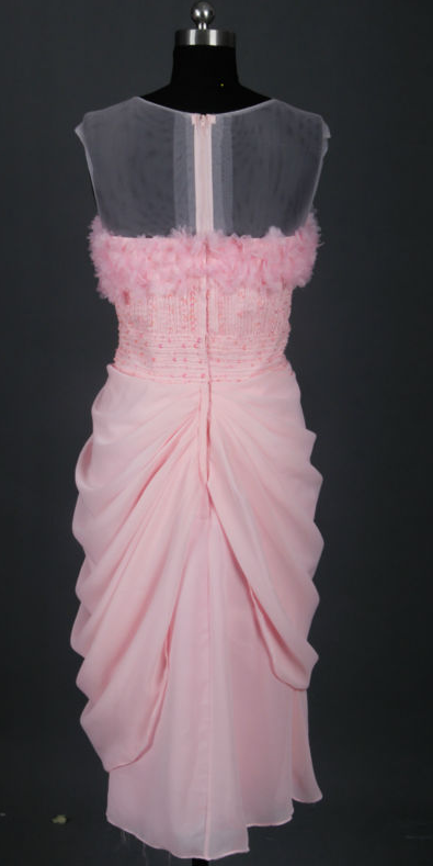 Pink Illusion Neckline Short Sheath Evening Dress on Luulla