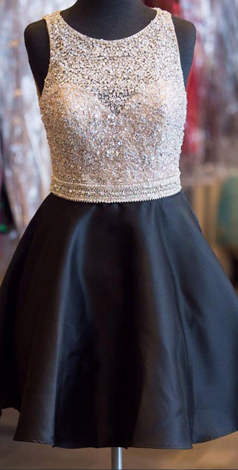 Sparkly Black Beaded A-Line Short Homecoming Dress