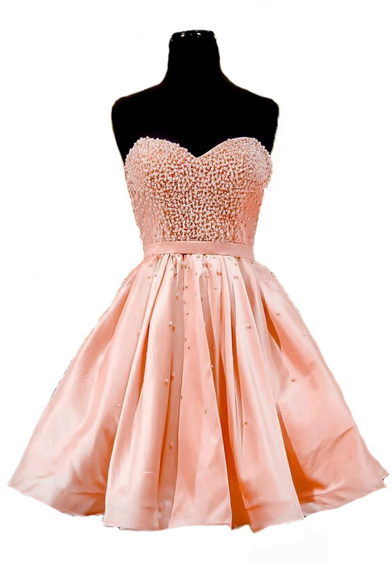 Strapless Sweetheart Pearl Beaded A-line Short Homecoming Dress, Party Dress, Prom Dress