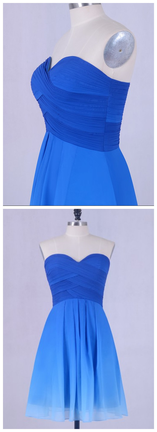 Lorie Short Homecoming Dress Gradual Sweetheart Pleats A-line Chiffon Short Mini Prom Dress Blue Party Gown