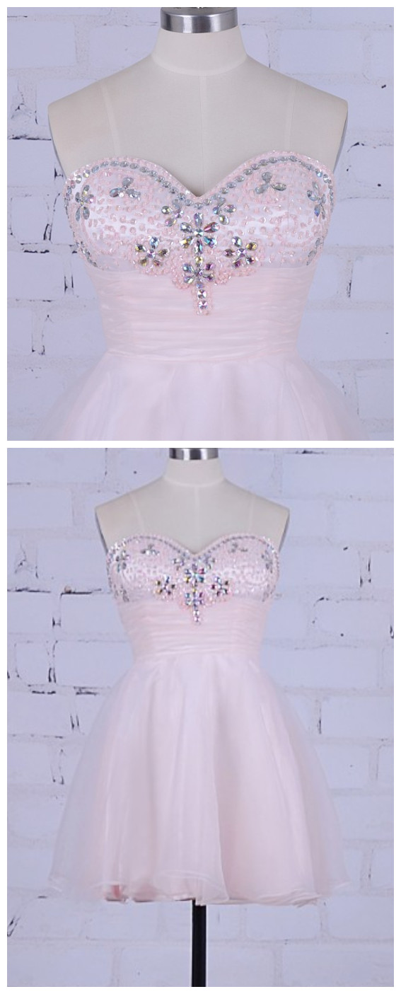 Pink Homecoming Dress Short Beaded Prom Dress Real Pictrue Sweetheart Stones Party Dress Mini Cocktail Graduation Dress