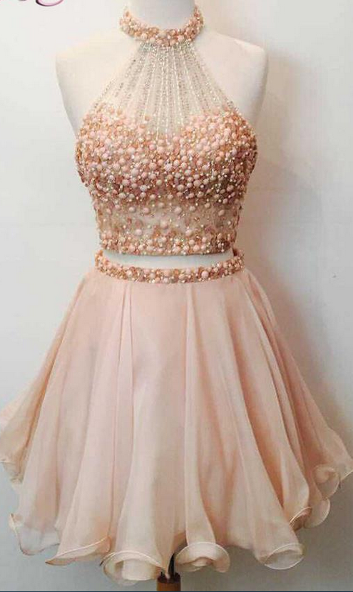 A Line Round Collar Off The Shoulder Sleeveless Mini Pearls Beaded Midriff Custom Made Homecoming Dress
